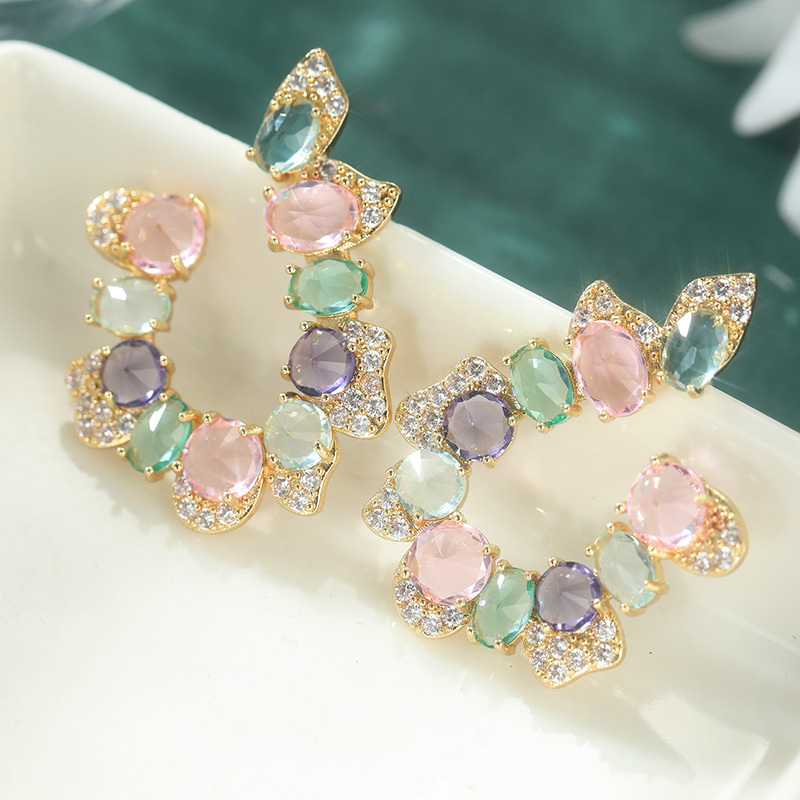 Women's Plated U-Shaped Hoop Earrings with Synthetic Zirconia